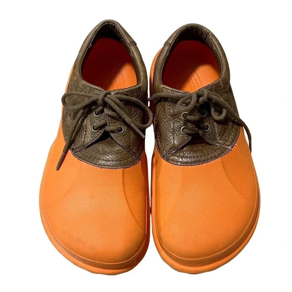 Rare Crocs Axle‎ Islander Boat Shoes Orange Foam Leather Men 10 Women 12 Unisex
